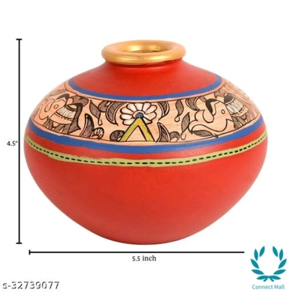 Vase Earthen Handcrafted Red Madhubani 4.5x5.5(HxD) - Red